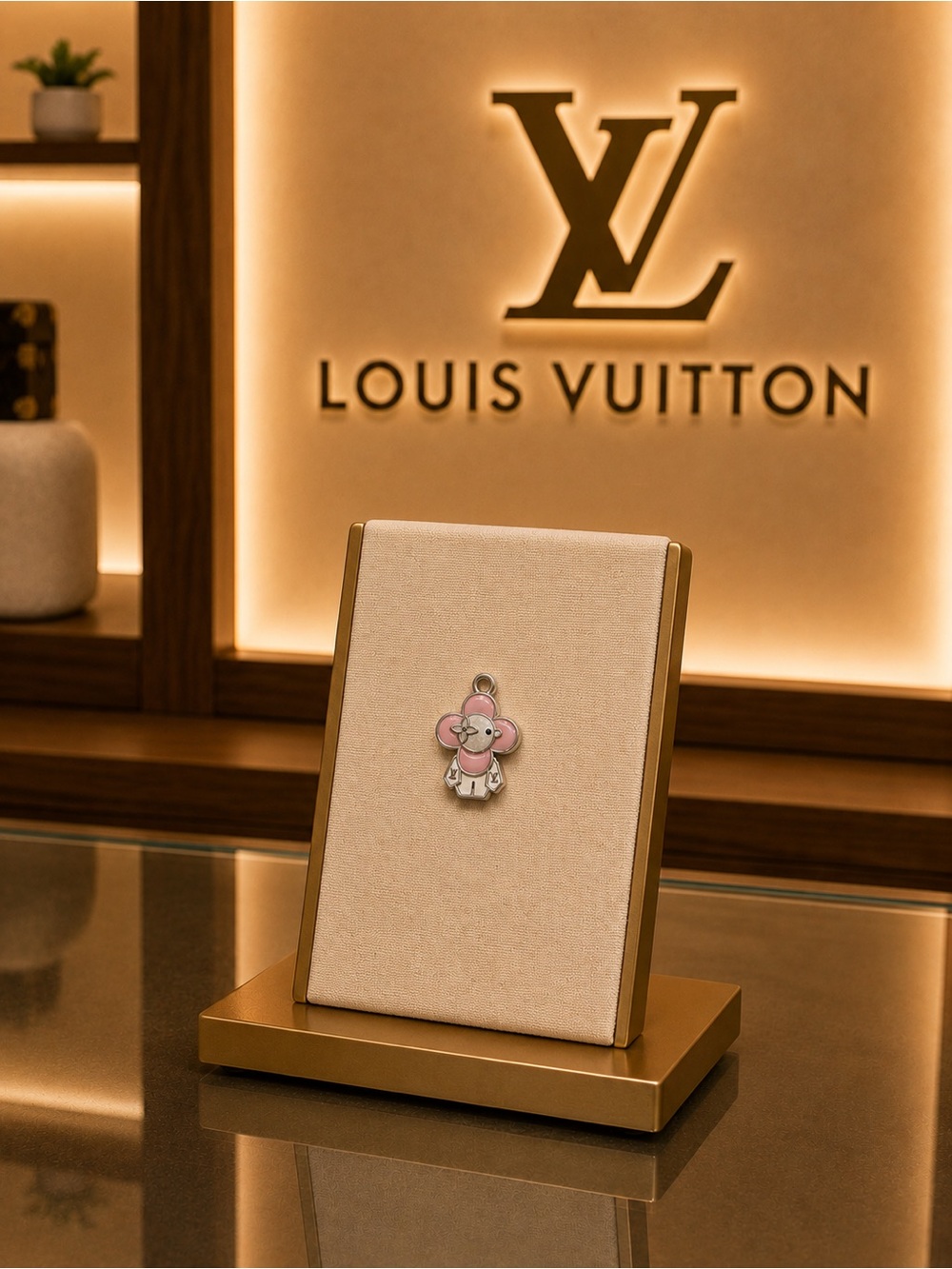 Louis Vuitton stamped Pink and Silver Flower Charm Pendant